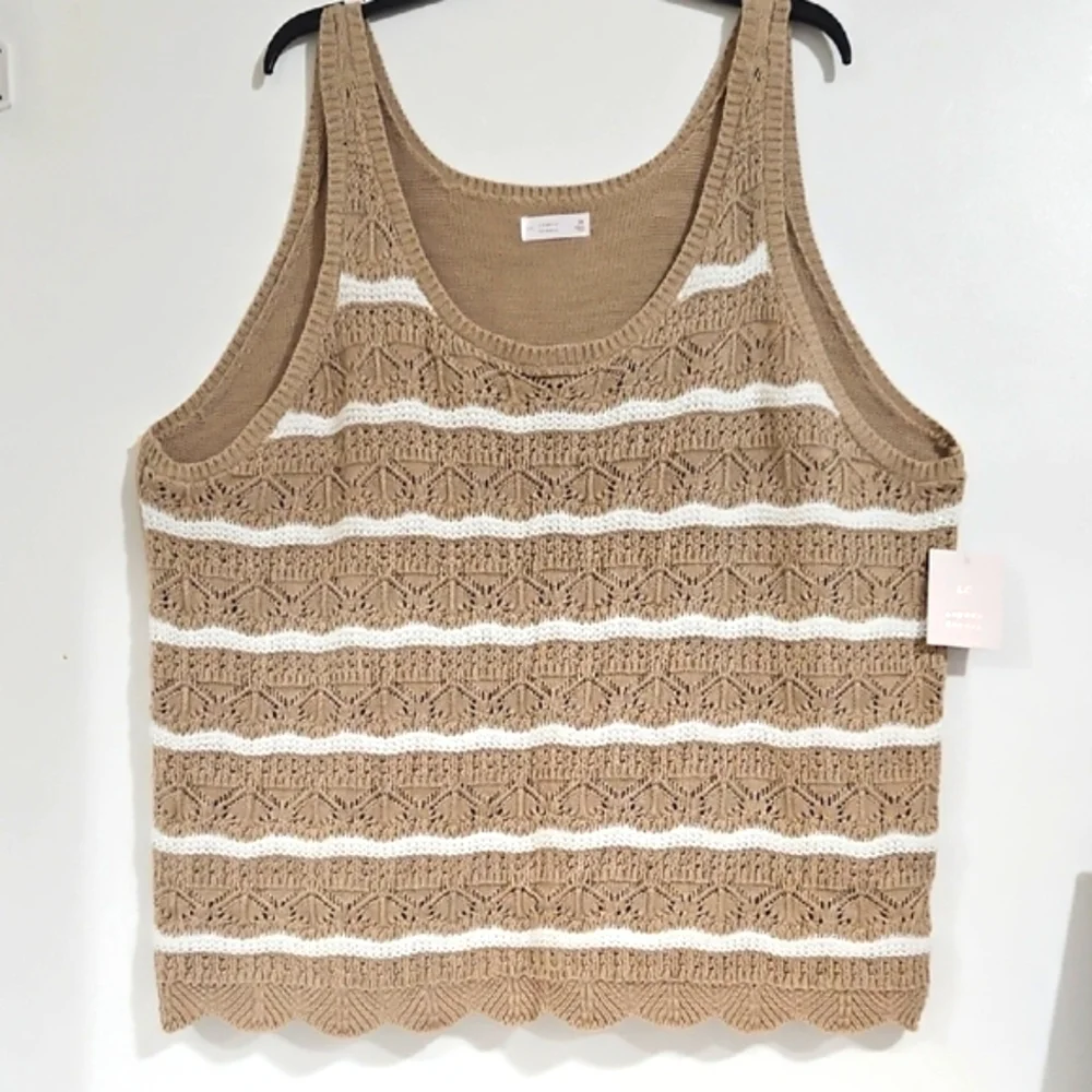 LC Lauren Conrad Beige and White Knit Tank Top - Picture 1 of 7